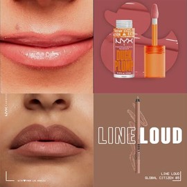 NYX Professional Makeup Combo: Delineador de labios Line Loud Lip Liner, Tono Global Citizen + Brillo de labios voluminizador y ultra pigmentado Duck Plump, Tono Nude Swings - 2 piezas