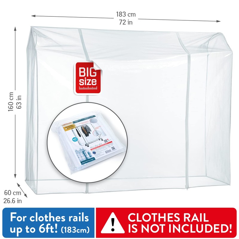 Tatkraft Big Dustproof Protective Cover for Clothes Rail, Easy to