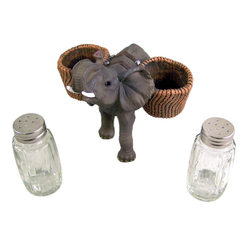 Spice Carrying Elephant Salt and Pepper Shaker Holder 4 3/4