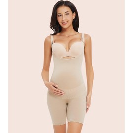 Women's Maternity Bodysuit Pregnancy Shapewear Bump Support Shorts Seamless Adjustable Straps Romper Jumpsuit Nude L