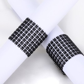 140Pack Black Diamond Rhinestone Napkin Ring Eight Rows Rhinestone Mesh Napkin Holders for Wedding Receptions or Table Decorations