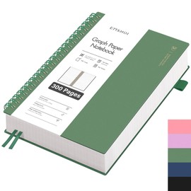 EMSHOI Notebook A5 Squared Spiral Notepad with 300 Pages / 150 Sheets, 100gsm Checked Paper for Writing, PVC Hard Cover, for School, Work, Drawing, Travel Journal, 14.5 × 21 cm, Ink Green