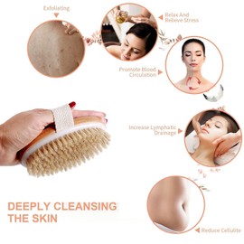 Dry Brush for Lymphatic Drainage Exfoliating Shower Bath Natural Wood Bristles Oval Shape Size 13x6.5cm