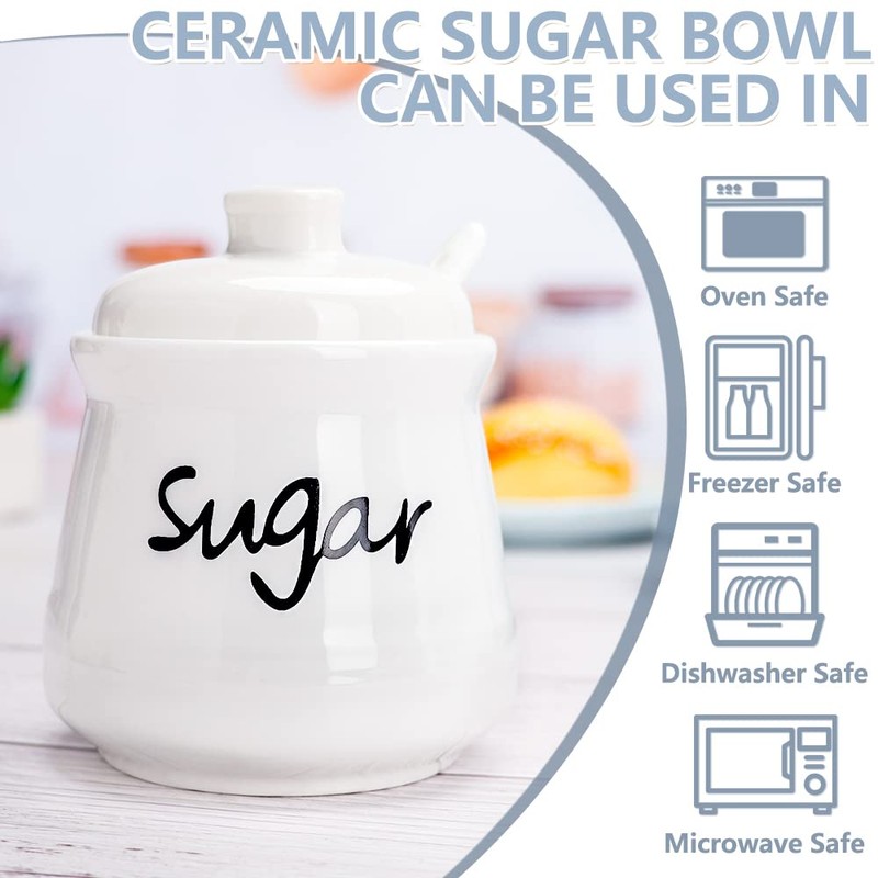 Swetwiny Ceramic Sugar Bowl with Lid and Spoon, 12 Ounces