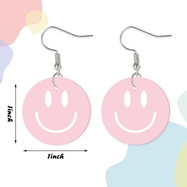 Whaline 5 Pairs Smile Face Acrylic Earrings Pastel Smile Face Dangle Earrings Decorative Drop Earrings for Women Jewelry Party Accessories Supplies