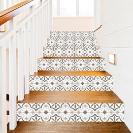 AILEGOU 3D Stair Stickers Decals Brick Staircase Decals Removable Tile Stair Risers Decals Decor Peel and Stick Stairs Bakeplash Decals for Stair 39.3Inch x 7.08Inch x 6Pcs(Floral Pattern Tiles)