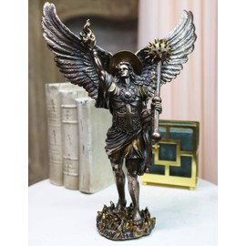 Ebros Byzantine Orthodox Church 4th Archangel of The Angelic Council Saint Uriel Holding Torch and Mace Statue Symbol of The Fire of God Cherub Angel of Repentance
