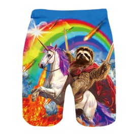 uideazone Mens Swim Trunk Quick Dry Rainbow Unicorn Sloth Print Boardshorts Summer Beach Shorts