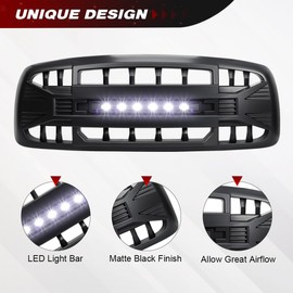 Allinoneparts Front Grill Compatible with 2002-2005 Dodge Ram 1500/2500/3500, Bumper Grille w/Off-Road Lights, Matte Black