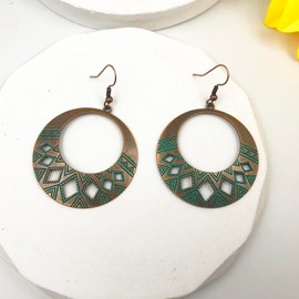 Vintage Bohemian Earrings Boho Ethnic Style Earrings Retro Antique Indian Tribal Round Dangle Earrings Boho Statement Drop Earrings for Women (E)