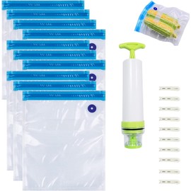 Vacuum Bag Set (30 x 34 cm), Pack of 10 Sous Vide Bags with Pump, Reusable Vacuum Bags, for Travel Vacuum Bags, for 3D Printer Filament, Food Preservation