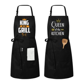 Funny Quote King Of The Grill Queen Of The Kitchen Chef BBQ Grill His and Hers Couple Aprons Ideal Gift For Christmas, Anniversary