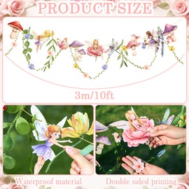 Easy Joy Flower Garland, Paper Flowers Decoration, Colourful Flower Fairy Garland Banner with Elf, Mushroom, Room Decoration Aesthetic, Paper Flowers for Hanging for Garden Party, Birthday Decoration