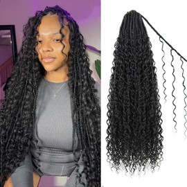 Enbeautiful Boho Faux Locs Crochet Hair 24 Inch 9 Packs Pre-Looped Goddess Locs with Curly Ends, Soft Bohemian River Locs for Black Women (1B#)