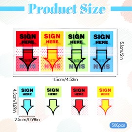 HJZHII 500 Pcs Sign Here Stickers, Adhesive Arrow Labels Stickers Sign Here Flags Colorful Arrow Tab for Documents Notebooks Office School Supplies (4 Colors)