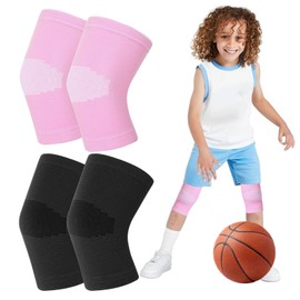 Eophmi Child Knee Support 2 Pairs Childs Knee Support Kids Knees Sleeve for Volleyball Basketball Gymnastics Sports(Pink,Black)