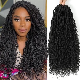 EFFGOCO 18 Inch Goddess Locs Crochet Hair 7 Packs Faux Locs Crochet Braids 16 Strands/Pack Black Soft Locs Crochet Hair Pre Looped River Hair Extensions for Women (18Inch, 1B#)