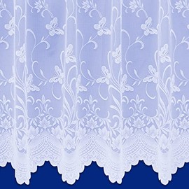 Butterfly Floral Trailing Leaf Pattern Net Curtains In White - Sold By The Metre (Drop: 160cm (63"))