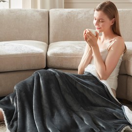 ACCU-WARMTH Cozy Heated Blanket Throw Size - 5-Min Fast Warming Electric Throw Blanket with 6 Heat Settings & 4 Hours Auto-Off, Ideal Gift for Her, 72"x84", Slate Grey