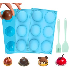 Hot Chocolate Bomb Mold Silicone Large Chocolate Sphere Mold Chocolate Ball Molds Silicone Hot Cocoa Bomb Molds 2.5" Round Chocolate Mold Semi Sphere Silicone Mold with Brush & Spatula
