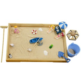 Desktop Miniature Beach Zen Garden - Mini Home Office Tabletop Sandbox Bamboo Rakes Stamps Tray Tool Accessories Kit Meditation Relaxation Decor - Stress Relief Therapy Gifts Kids Adult Father Mother