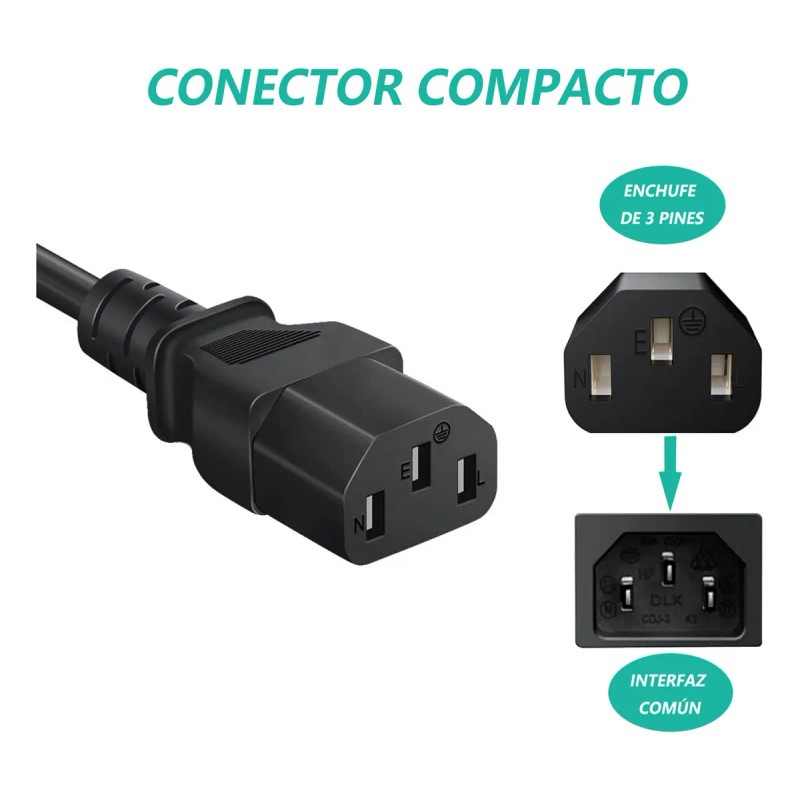 Cable De Corriente Alimentación 5m Cobre Color Negro Negro