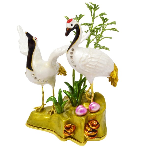 Juanxian Feng Shui Statue Couple Crane with Peaches & Bamboo Statue Harmony Longevity Home Decor Wealth Prosperity New Year Gift W5514