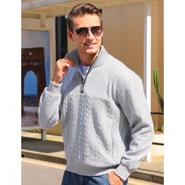 APTRO Mens Sweatshirts Quarter Zip Sweatshirts Long Sleeve Jumper for Men Waffle Textured Pullover Mens Tops Grey L