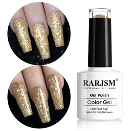 RARJSM Reflective Glitter Gel Polish Champagne Gold Holographic Gel Nail Polish Rainbow Iridescent Shimmer Pigment LED UV Soak Off Sparkle Diamond Gel Polish Nail Art Manicure Salon DIY at Home 1pcs