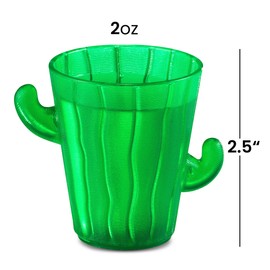 Cactus Plastic Shot Glasses - (Pack of 12) 2-Oz Shot Glasses Funny Cute Novelty Set for Bachelorette, Western, Cinco de Mayo, Tequila, Fiesta Themed Party Supplies, BPA-Free, Dishwasher-Safe, Green
