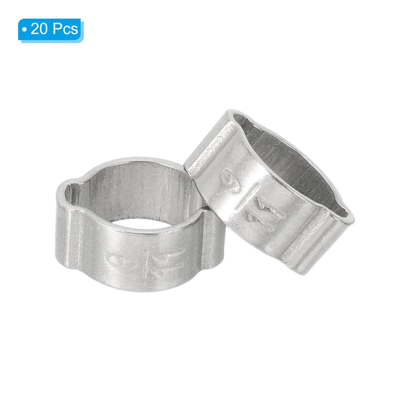 PATIKIL 20パック9-11mmダブルイヤーホースクランプ、304ステンレススチールOクリップ圧着リング、燃料、ガソリン、水、空気、およびさまざまな流体メディアライン用のチューブフィッティング接続、シルバートーン