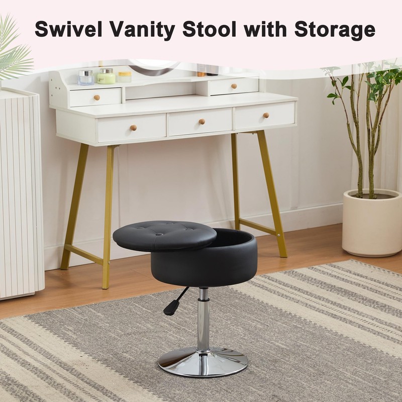 Xenothos Ottoman Swivel Vanity Stool Chair with Storage for Makeup