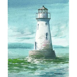 Cockspur Island Lighthouse Georgia Matted Watercolor Art Prints (7x10)
