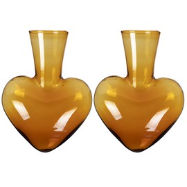 Kingbuy Replacement Heart Shaped Glass Vase Without Side-Hole - 2 Pack Compatible with Hydroponic Planter Wooden Stand, Exact Fit Differ Brand Wooden Base for Floral Decor Office Decor, Amber