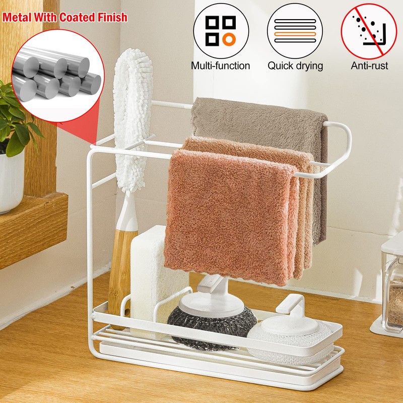 Poeland Sponge Holder with Drain Pan, Kitchen Sink Caddy Organizer