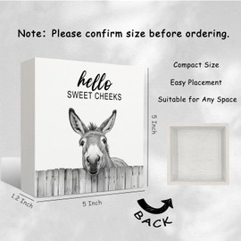 Nrleey Funny Donkey Bathroom Decor - Rustic Hello Sweet Cheeks Bathroom Decor, Funny Farmhouse Wooden Signs, 5 X 5 Inches
