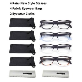 Autojouls 4-Pack Blue Light Blocking Reading Glasses, Lightweight Spring Hinge Readers for Men Women, C1-Black C5-Black-Blue C6-Black-Clear C7-Black-Tortoise 1.75 x