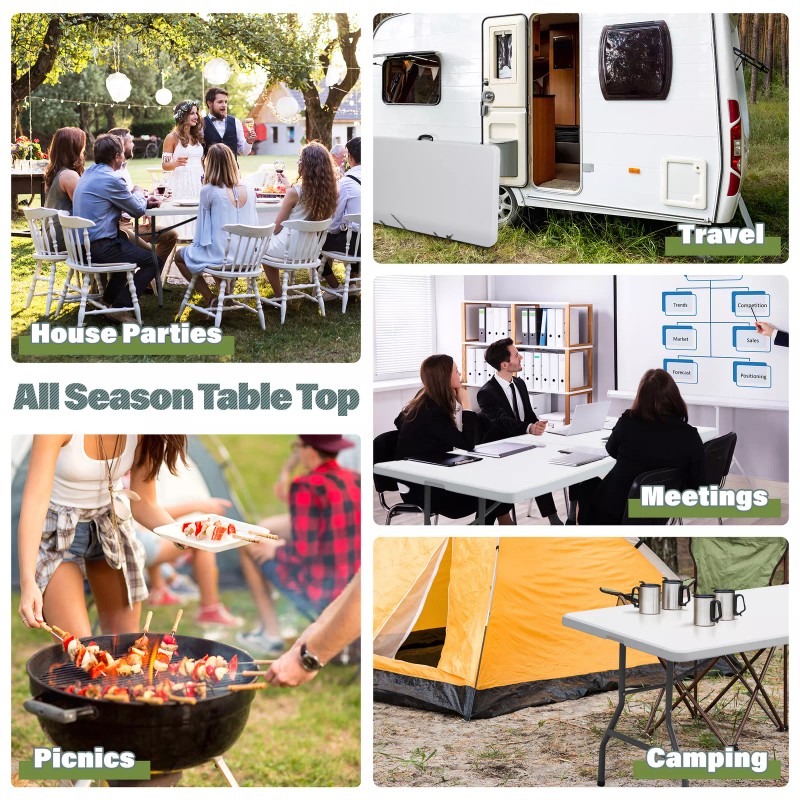 Segawe 2PCS Folable Table 8FT Dining Table w/Handle Lock Picnic