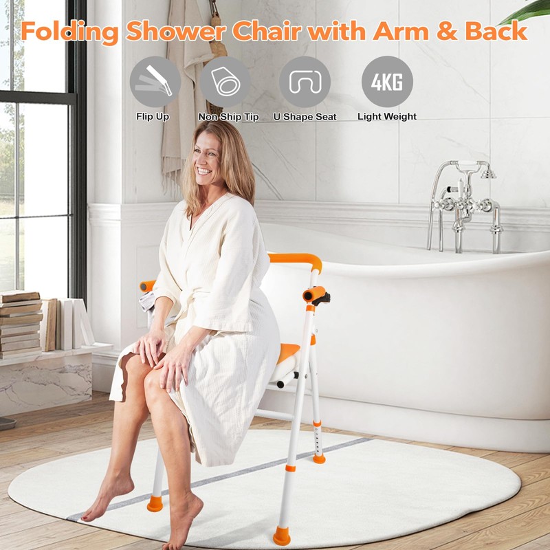 Boiarc Foldable Shower Chair, Folding Bath Shower Seat for Inside