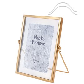 OLYCRAFT 21.5x16.5cm Glass Picture Frame Vertical Gold Metal Photo Frame Simple Metal Geometric Picture Frame Tabletop Shelf Photo Frames with Glass Front Frames for Home Office Wedding Desk Stand
