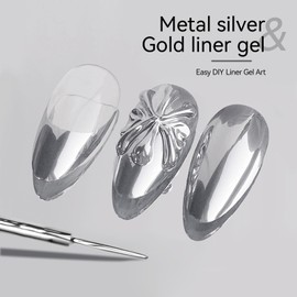 Born Pretty Nail Liner Gel Polish, Mirror Chrome Silver Gold Polish Art Liner Set, Metallic Mirror Effect Swirl Nail Art Gel Polish, Manicure Set For Salon DIY 2PCS 8ML