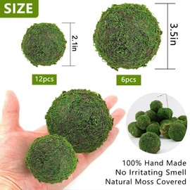 LOBUJOU 18pcs Moss Balls Decorative Faux Green Dried Artificial Moss Balls for Centerpiece Bowls for Home Garden Wedding Party Decor (6pcs 3.5"+12pcs 2")