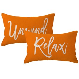 Relax&Unwind Throw Pillow Covers 12x20 Farmhouse Spring Summer Decorative Lumbar Pillowcases Porch Patio Cushion Covers 2Pack for Bedroom Living Room Sofa Couch Home Decor (Orange)