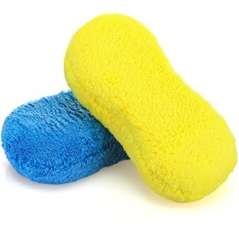 Tanlade 2 piezas, paquete de 2 esponjas grandes de microfibra para lavado de auto, esponjas de microfibra sin arañazos para suministros de lavado de auto, camiones y motocicletas (Azul, Amarillo)