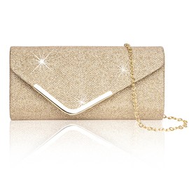 Larcenciel Women's Clutches, Shiny Sequins Evening Bags with Detachable Chain, Envelope Handbags for Ladies, Elegant Cross Body Shoulder Bags for Women Bridal Prom Party Wedding, Champagne