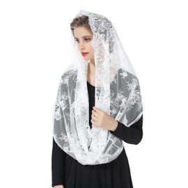 BEAUTELICATE Mantilla Catholic Women's Lace Scarf Veil Headscarf Stole Black White for Church Mass Latin Chapel Bride Mourning V101, White