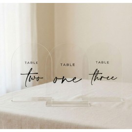 Clear Wedding Table Numbers 1-10 with Stands, 5x7 Inch Clear Arched Table Sign with Raised Black Numbers, Acrylic Arch Table Numbers for Wedding Reception, Party, Banquet and Event