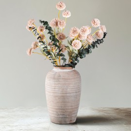 TBOHCRAFED 6 Artificial Silk Flower + 3 Eucalyptus, vase with Artificial Flower, Scape, Bouquet, Home Decoration,Beige