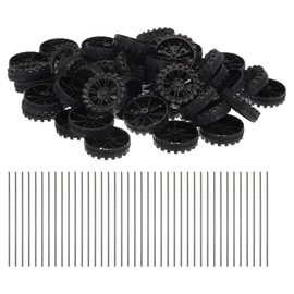 MECCANIXITY 50pcs Toy Car Wheels, 30mmx8mm Plastic Roll and 2mmx100mm Shaft Round Rod Axles for DIY RC Car Truck Boat Helicopter Model Part, Black
