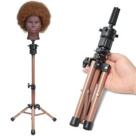 Ailsa 25" Wig Stand Tripod Adjustable Mannequin Head Stand Metal Mini Wig Head Stand for Training Mannequin Heads and Canvas Block Head (Rose pink)